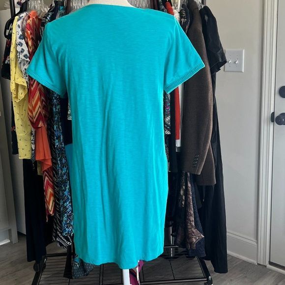 Style & Co Turquioise Dress Heavy Embellishment on Bodice 100% Cotton Medium - Picture 4 of 8